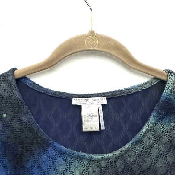 Alberto Makali Blouse Top S Small Chiffon Crochet Sequin Blue Green Art - Picture 4 of 11
